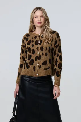 Animal Print Button-Up Boxy Cardigan