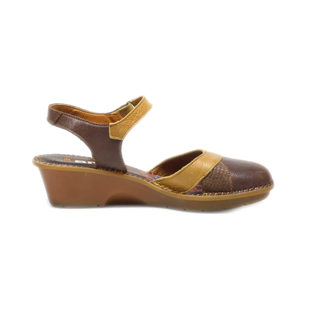 Art Wedge Sandals Leather Brown Colour For Women