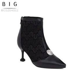 Bigsizeheels Pointed-toe Classy Ankle Boots - Black