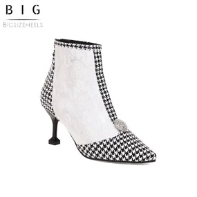 Bigsizeheels Pointed-toe Classy Ankle Boots - Houndstooth