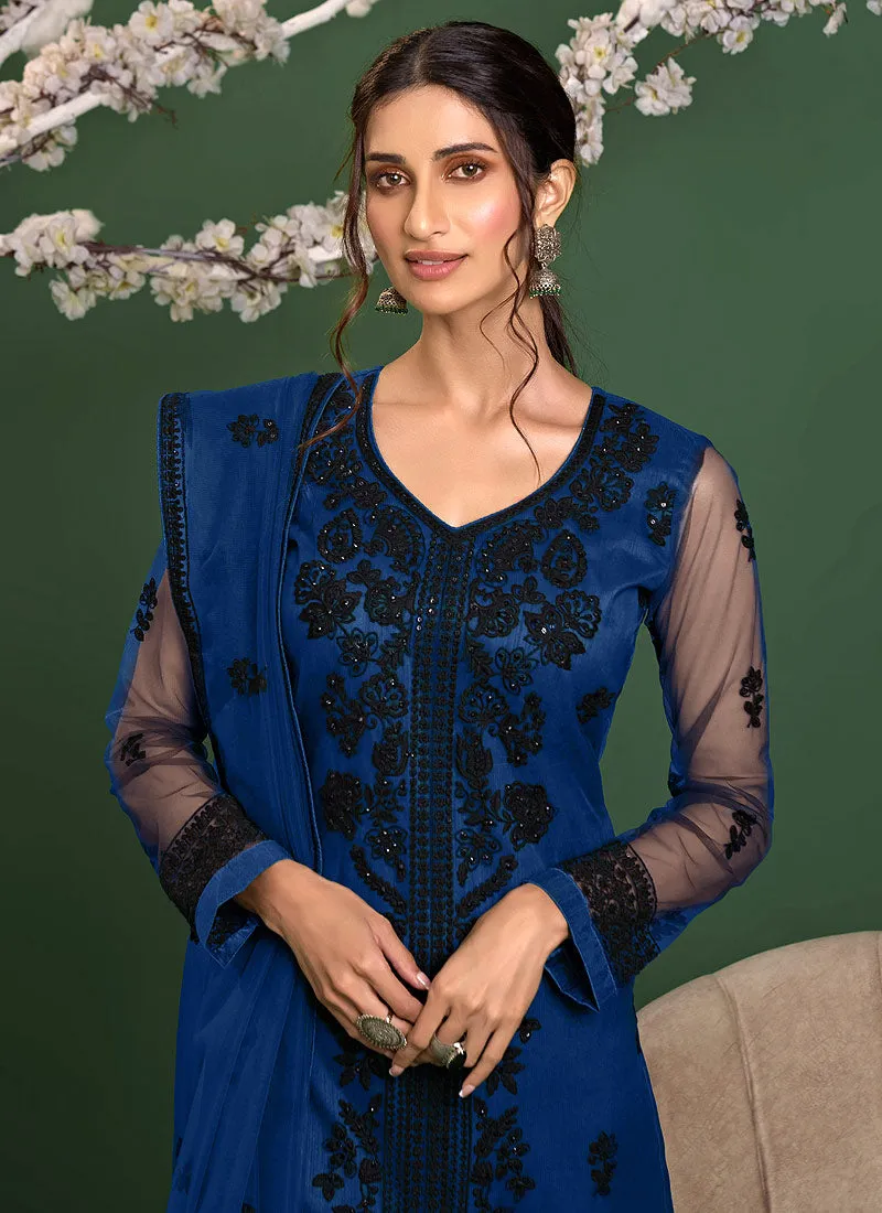 Blue And Black Sequence Embroidered Pakistani Pant Suit