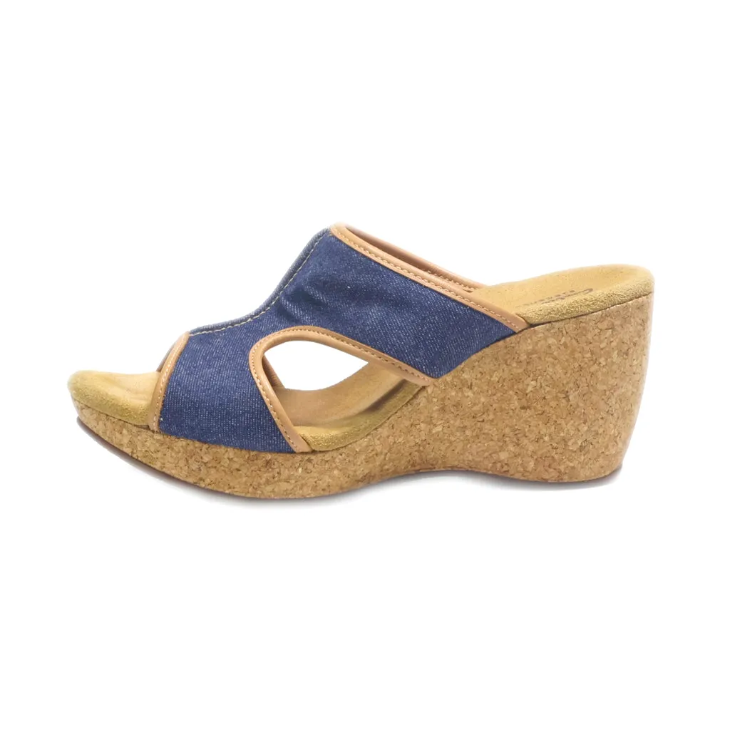 Clarks Denim Cork Wedge Sandals Canvas Blue Colour For Women