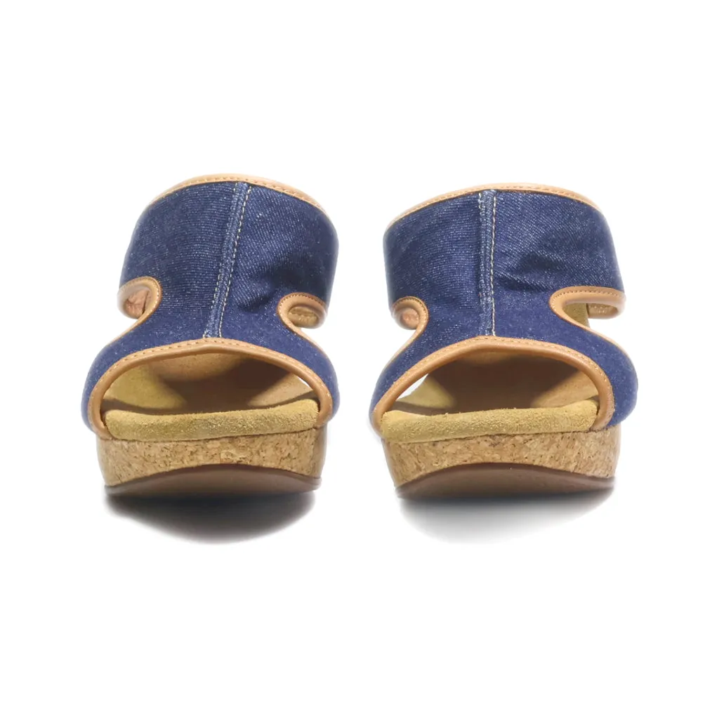 Clarks Denim Cork Wedge Sandals Canvas Blue Colour For Women