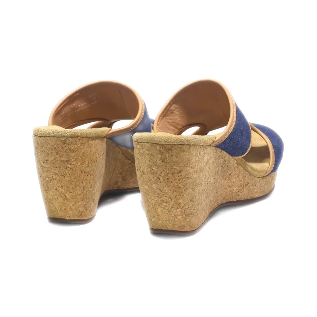 Clarks Denim Cork Wedge Sandals Canvas Blue Colour For Women