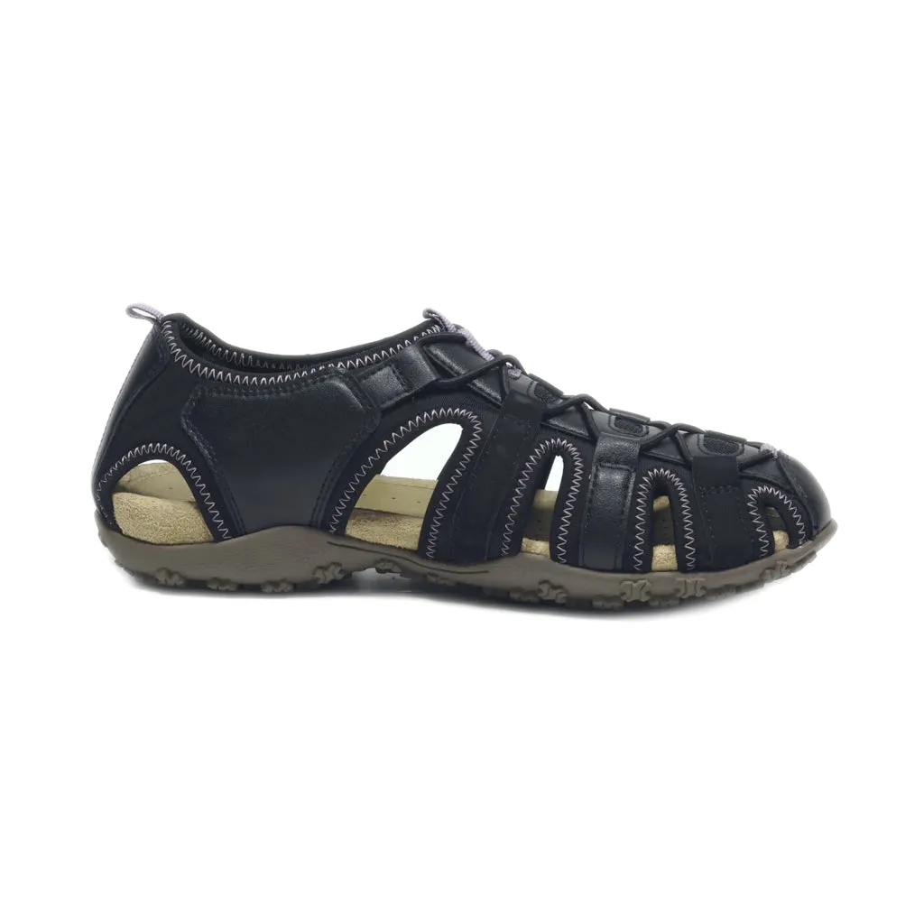 Geox Flat Sandals Leather Black Colour For Women