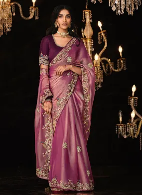 Purple Two Tone Reshamkari Embroidery Fancy Silk Saree