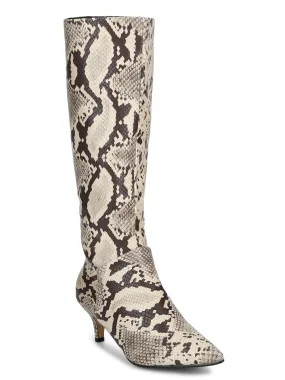 Stone Snake Low Heel Calf Length Long Boots