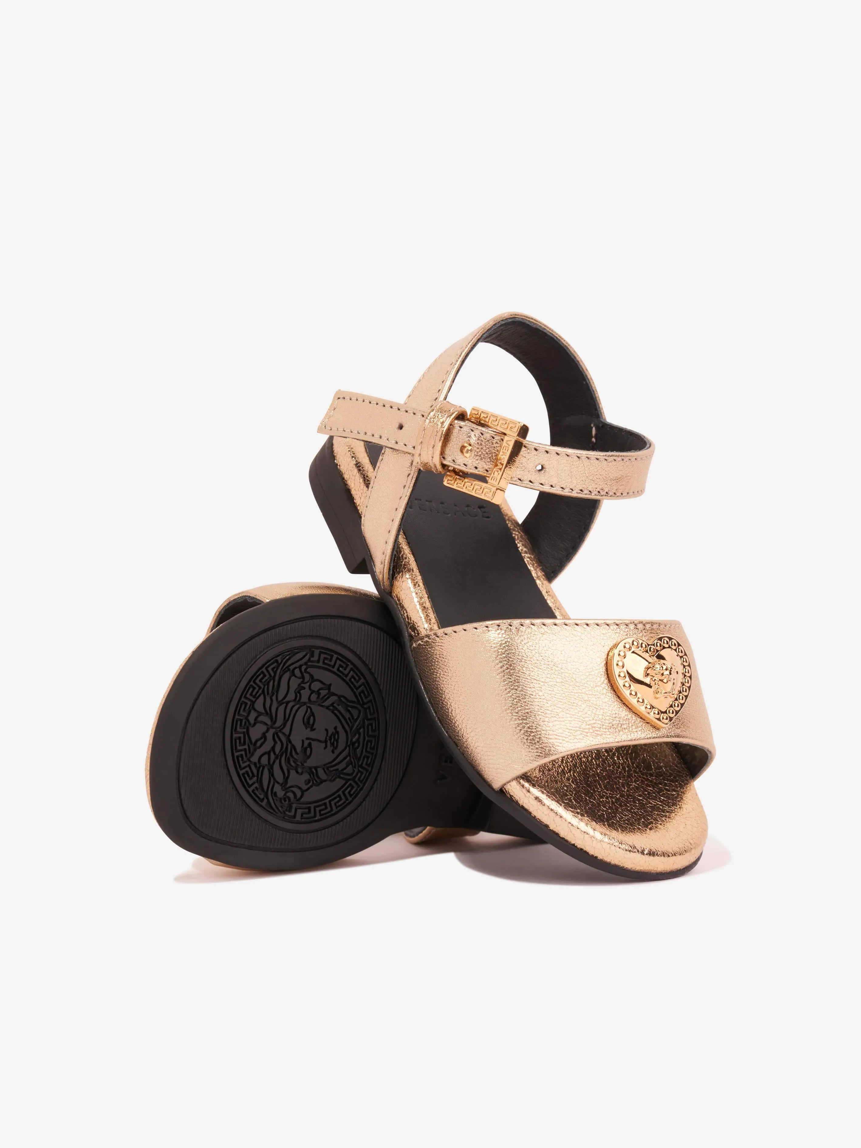 Versace Girls Heart Logo Sandals in Gold