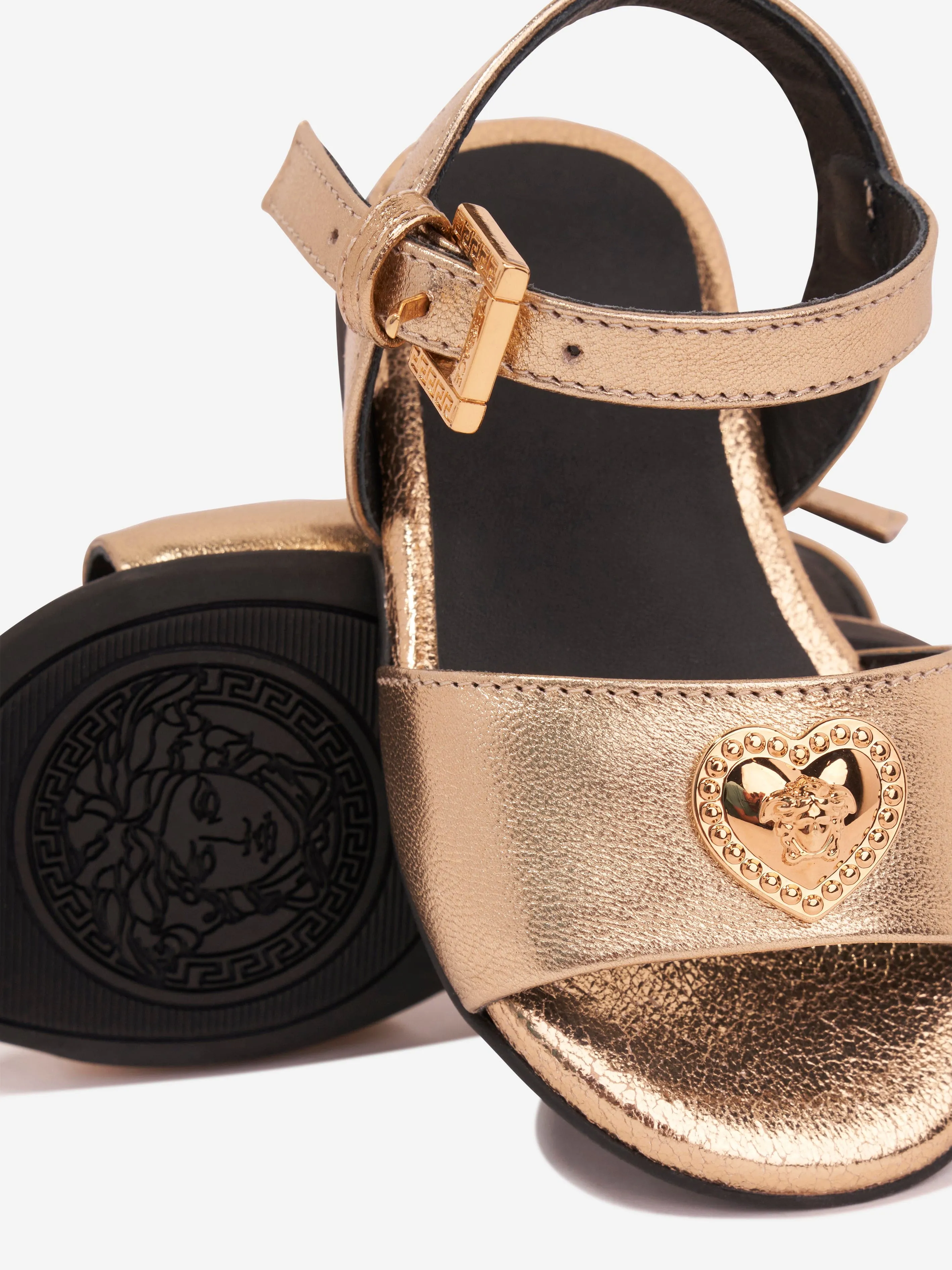 Versace Girls Heart Logo Sandals in Gold