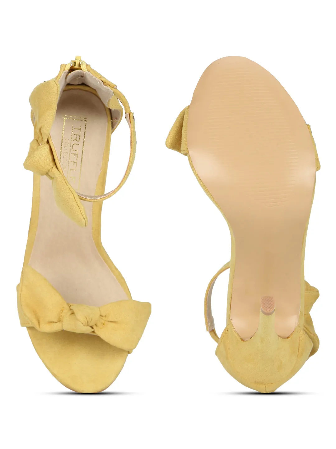 Yellow Bow Ankle Strap Stilettos